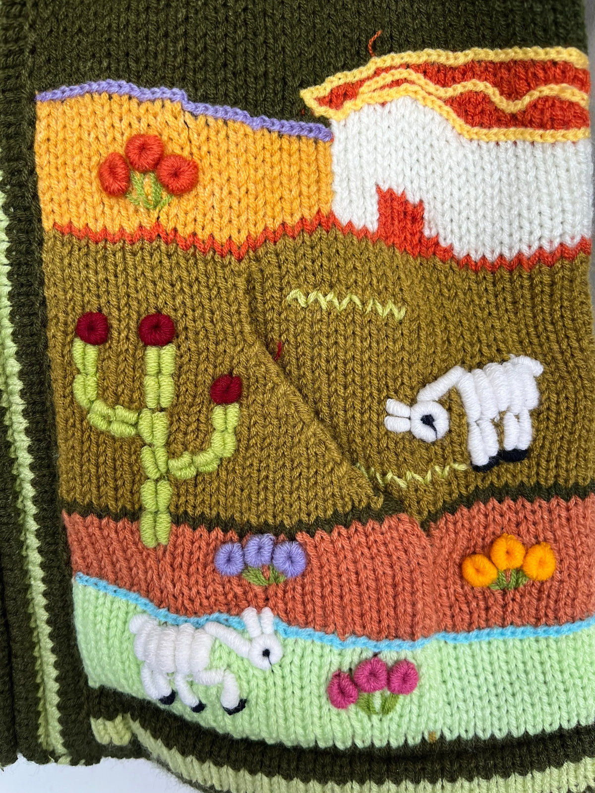 Olive Green Hand-Embroidered Fleece-Lined Kids Cardigan, photo 2