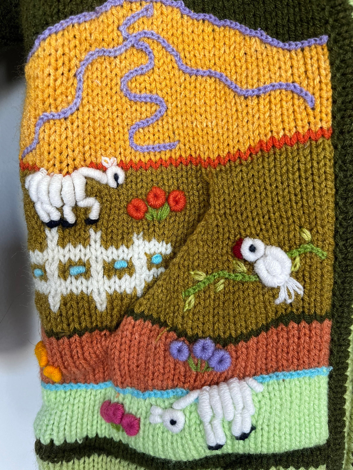 Olive Green Hand-Embroidered Fleece-Lined Kids Cardigan, photo 5