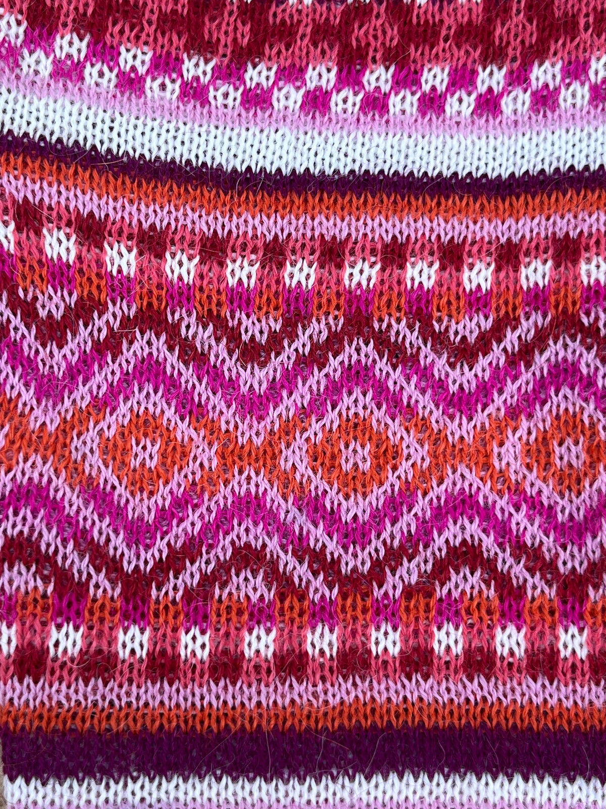 Raspberry & Coral Fair Isle Baby Alpaca Fingerless Gloves, photo 7