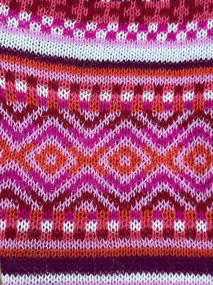 Raspberry & Coral Fair Isle Baby Alpaca Fingerless Gloves, photo 7