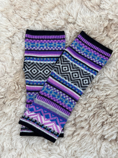 Lilac & Black Fair Isle Baby Alpaca Fingerless Gloves