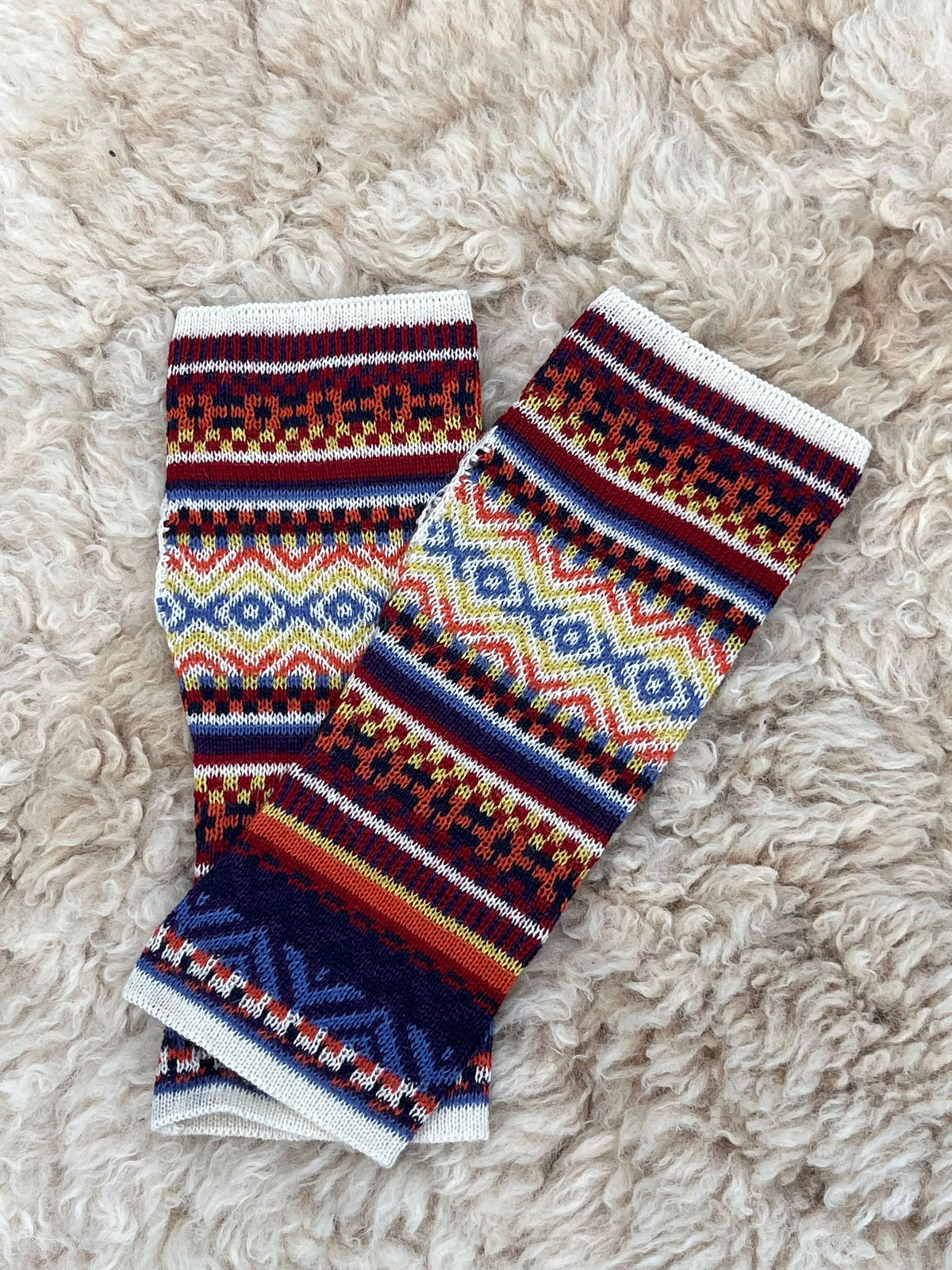 Navy & Mustard Fair Isle Baby Alpaca Fingerless Gloves