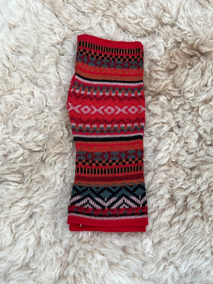 Scarlet Red Fair Isle Baby Alpaca Fingerless Gloves, photo 4