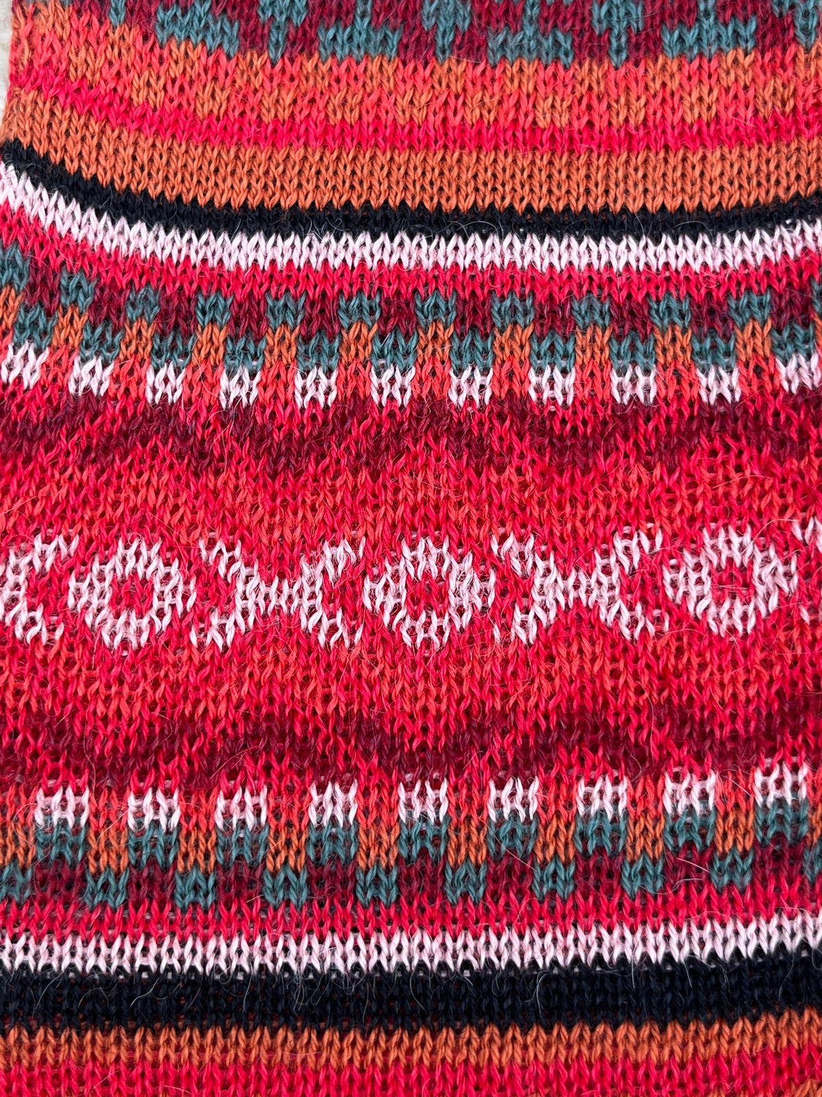 Scarlet Red Fair Isle Baby Alpaca Fingerless Gloves, photo 5