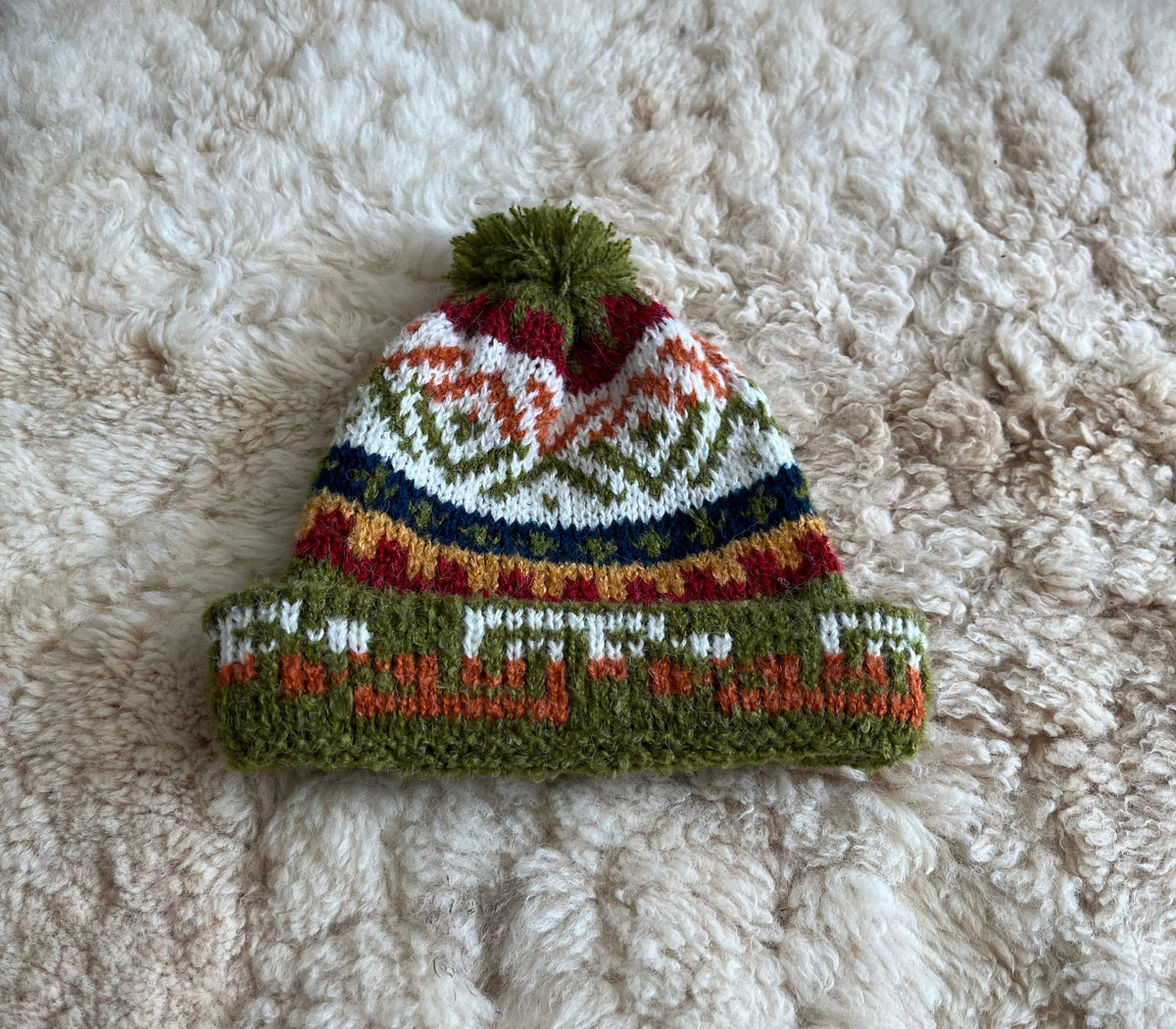 Apple Green Fair Isle Alpaca Bobble Hat, photo 4