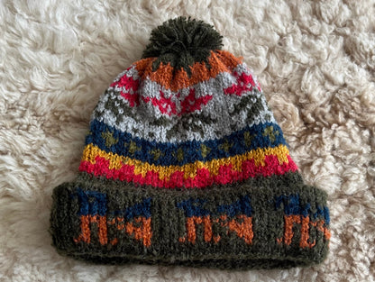 Military Green Fair Isle Alpaca Bobble Hat