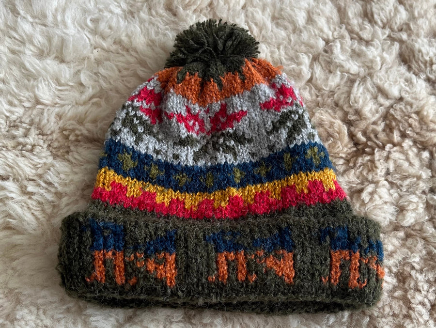 Military Green Fair Isle Alpaca Bobble Hat