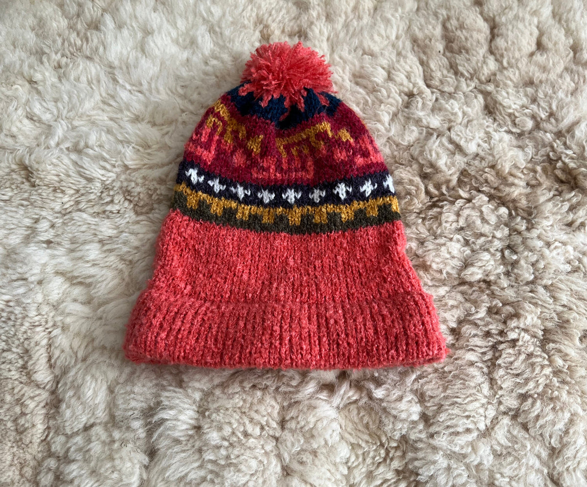 Salmon Pink Fair Isle Alpaca Bobble Hat, photo 4