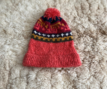 Salmon Pink Fair Isle Alpaca Bobble Hat, photo 4