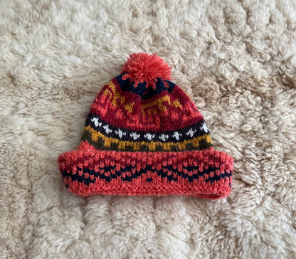 Salmon Pink Fair Isle Alpaca Bobble Hat, photo 3