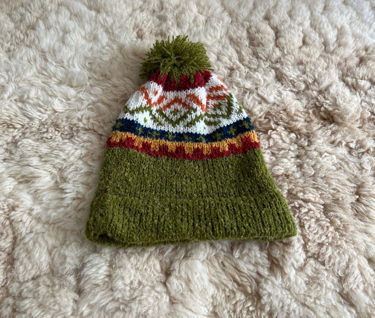 Apple Green Fair Isle Alpaca Bobble Hat, photo 3