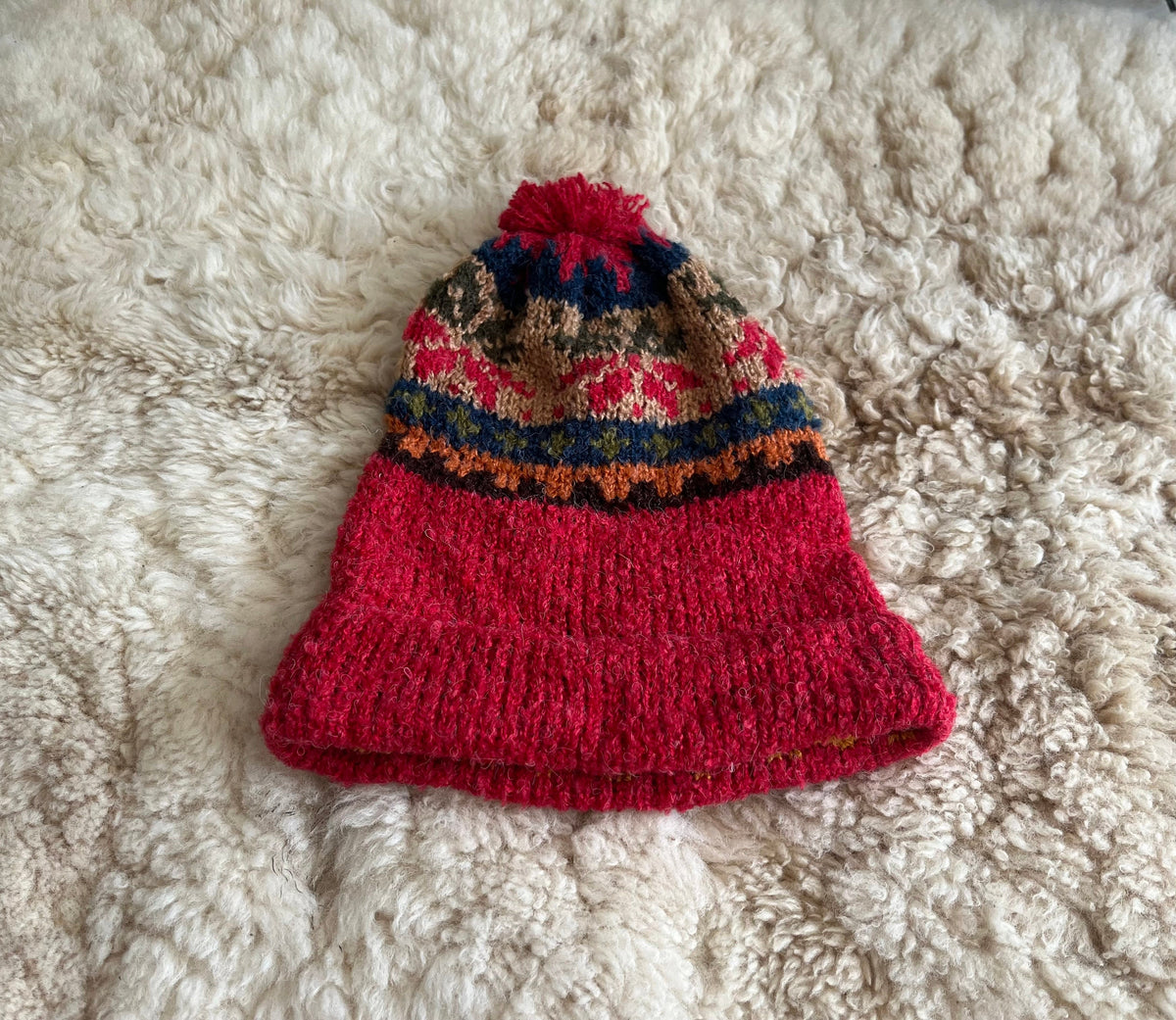 Red Fair Isle Alpaca Bobble Hat, photo 4