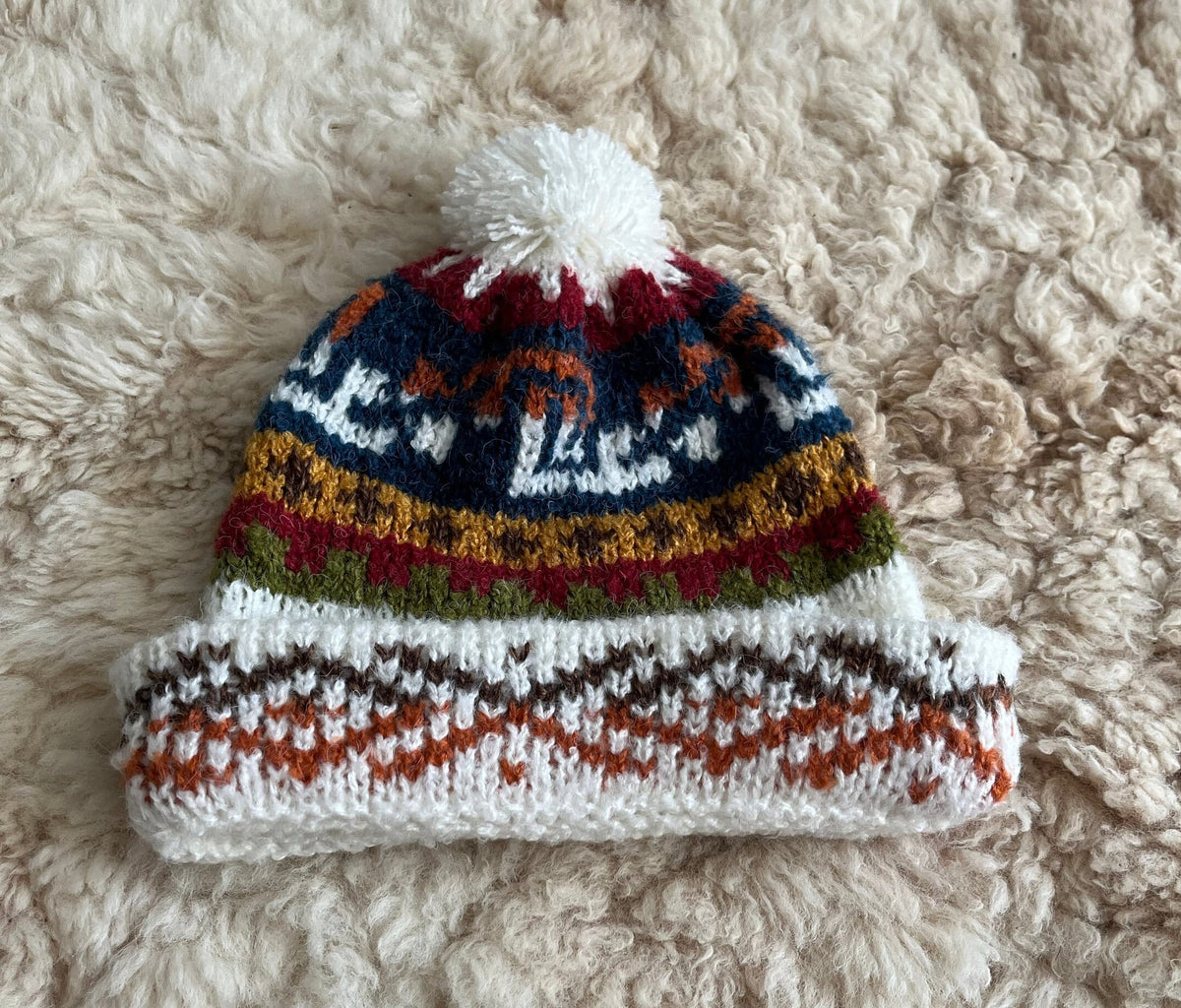 White Fair Isle Alpaca Bobble Hat