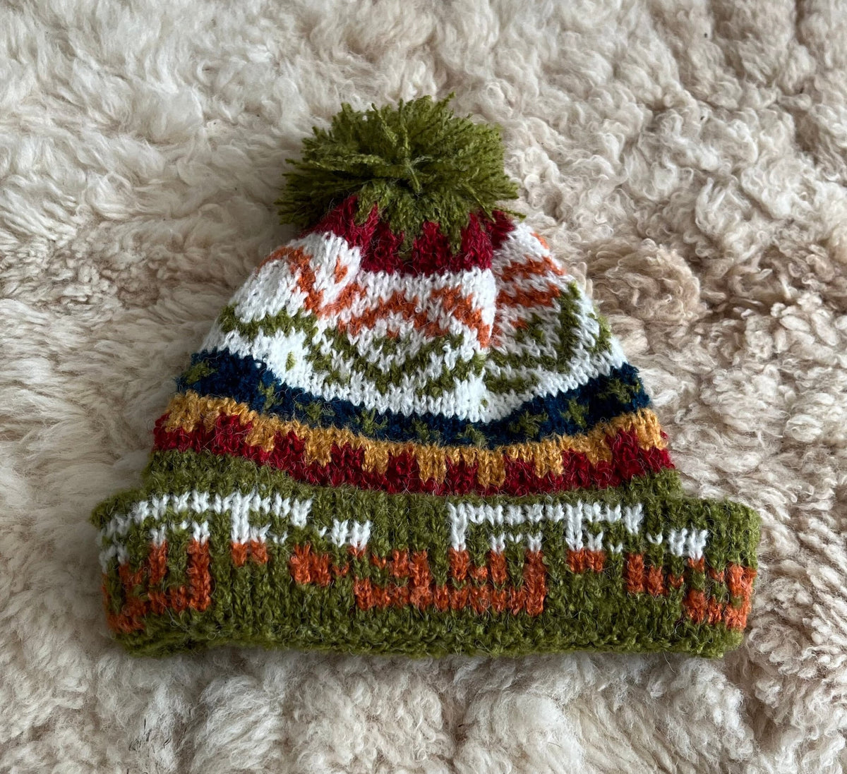 Apple Green Fair Isle Alpaca Bobble Hat
