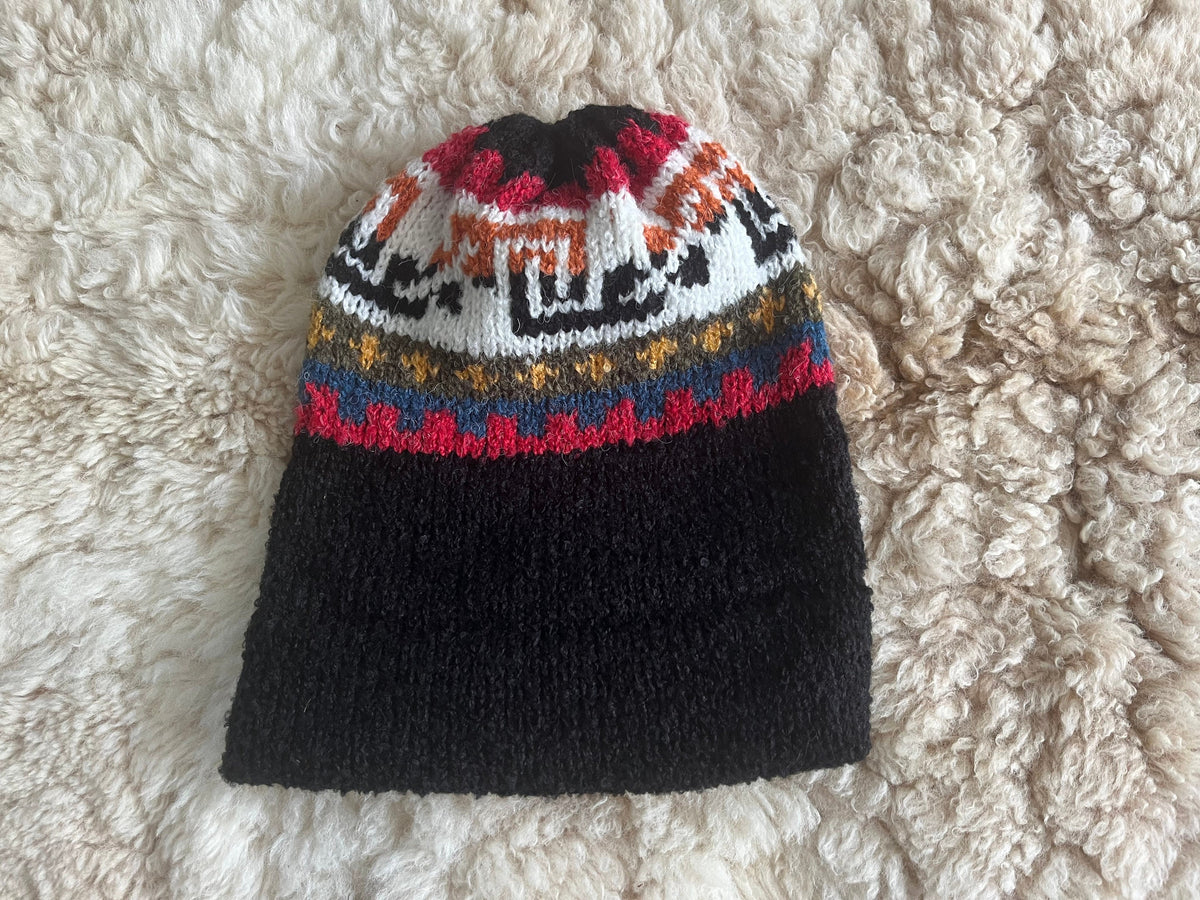 Black Fair Isle Alpaca Slouch Beanie, photo 3