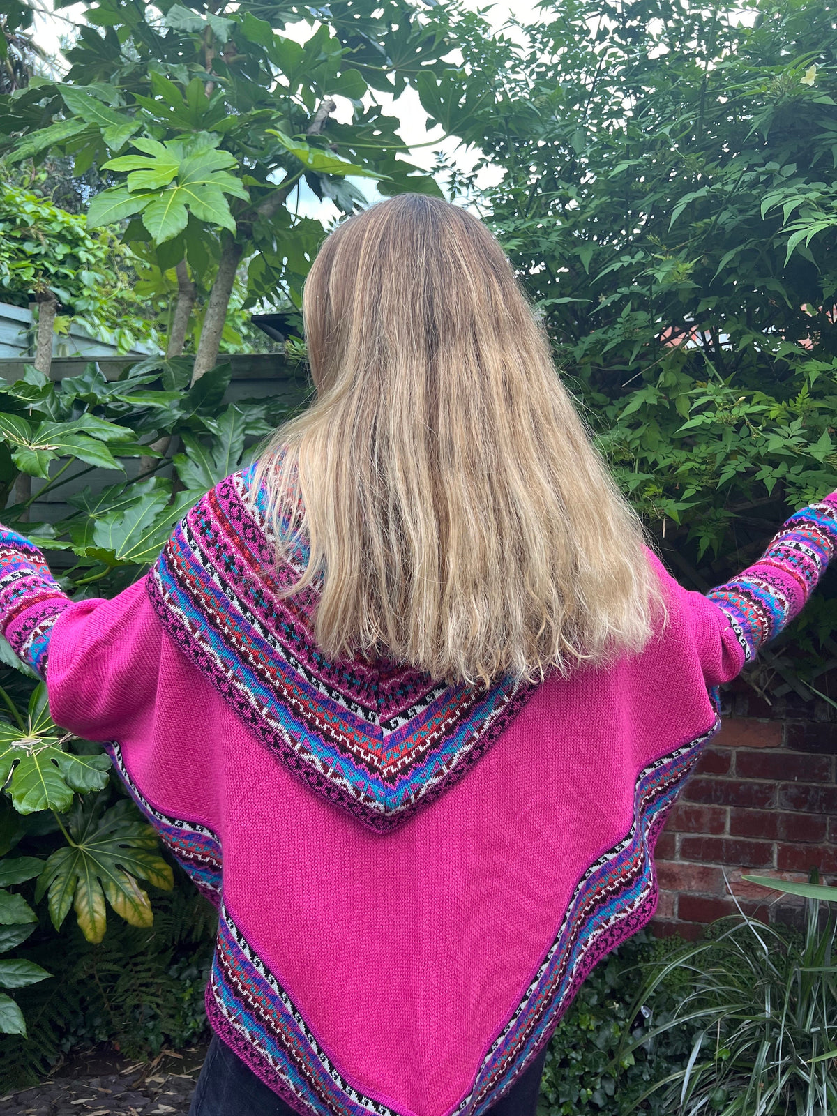 Hot Pink Fair Isle Alpaca Poncho with Sleeves, photo 7