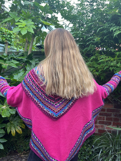 Hot Pink Fair Isle Alpaca Poncho with Sleeves, photo 7