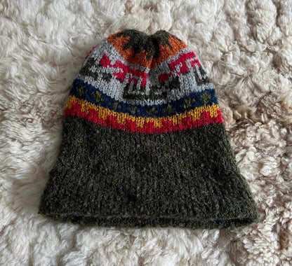 Olive Green Fair Isle Alpaca Slouch Beanie, photo 3