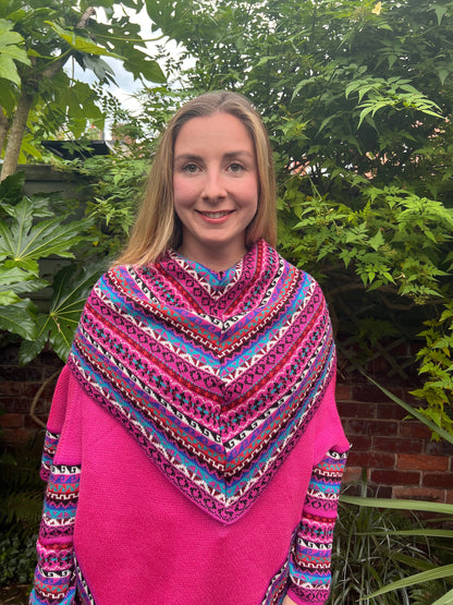 Hot Pink Fair Isle Alpaca Poncho with Sleeves, photo 5