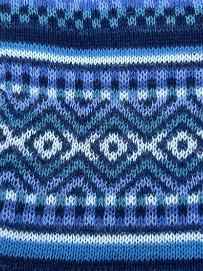 Periwinkle & Navy Fair Isle Baby Alpaca Fingerless Gloves, photo 6