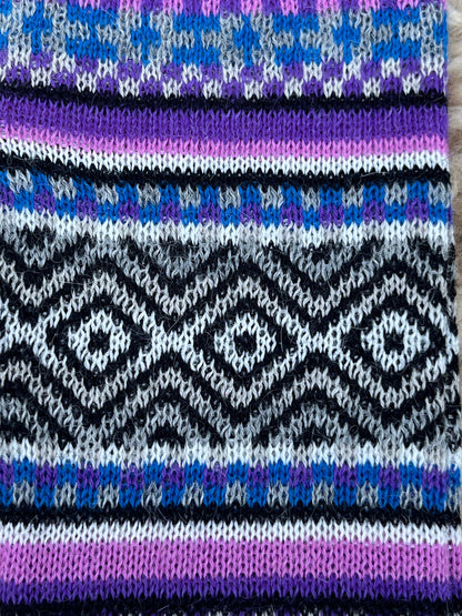Lilac & Black Fair Isle Baby Alpaca Fingerless Gloves, photo 5