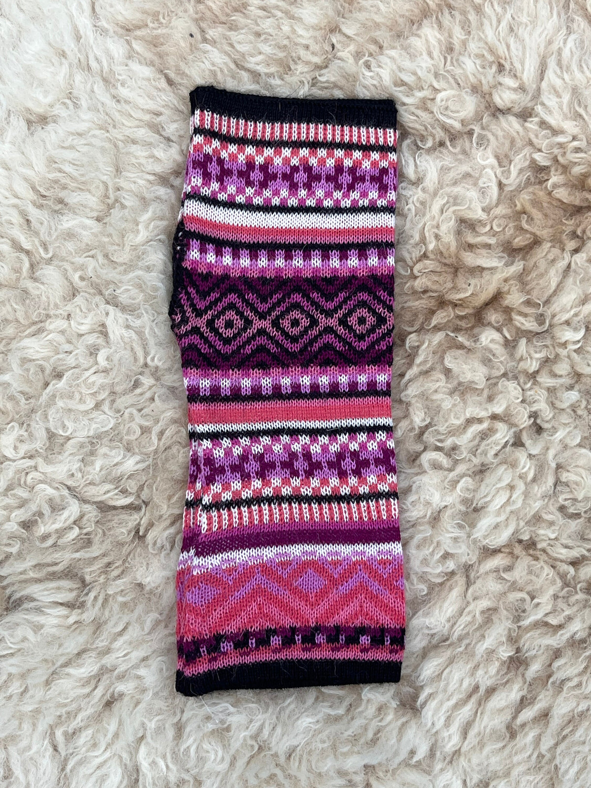 Pink & Plum Fair Isle Baby Alpaca Fingerless Gloves, photo 4