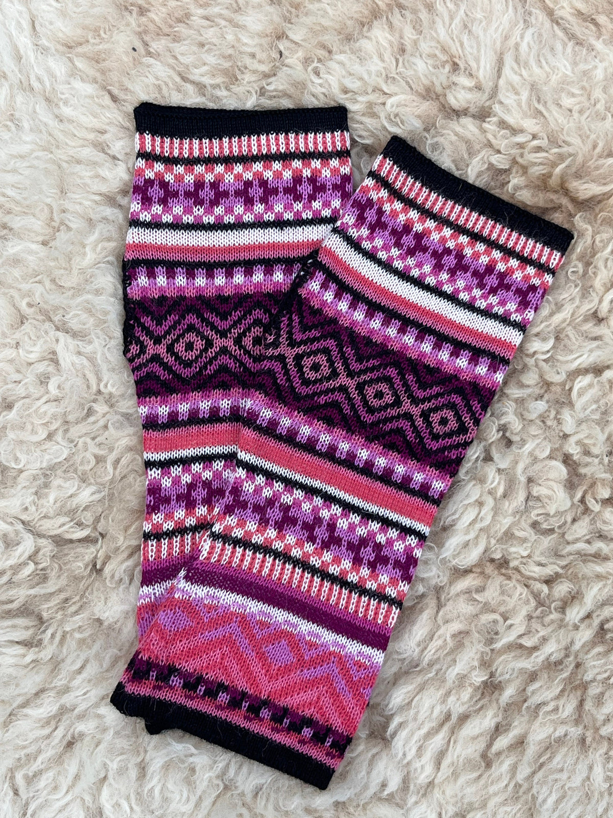 Pink & Plum Fair Isle Baby Alpaca Fingerless Gloves