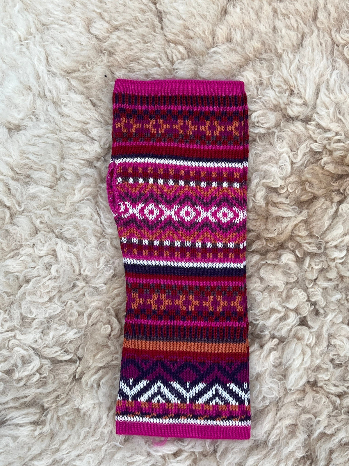 Magenta & Burgundy Fair Isle Baby Alpaca Fingerless Gloves, photo 4