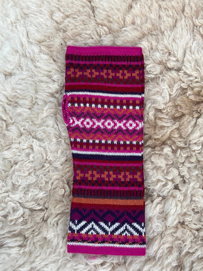 Magenta & Burgundy Fair Isle Baby Alpaca Fingerless Gloves, photo 4
