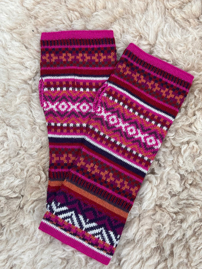 Magenta & Burgundy Fair Isle Baby Alpaca Fingerless Gloves