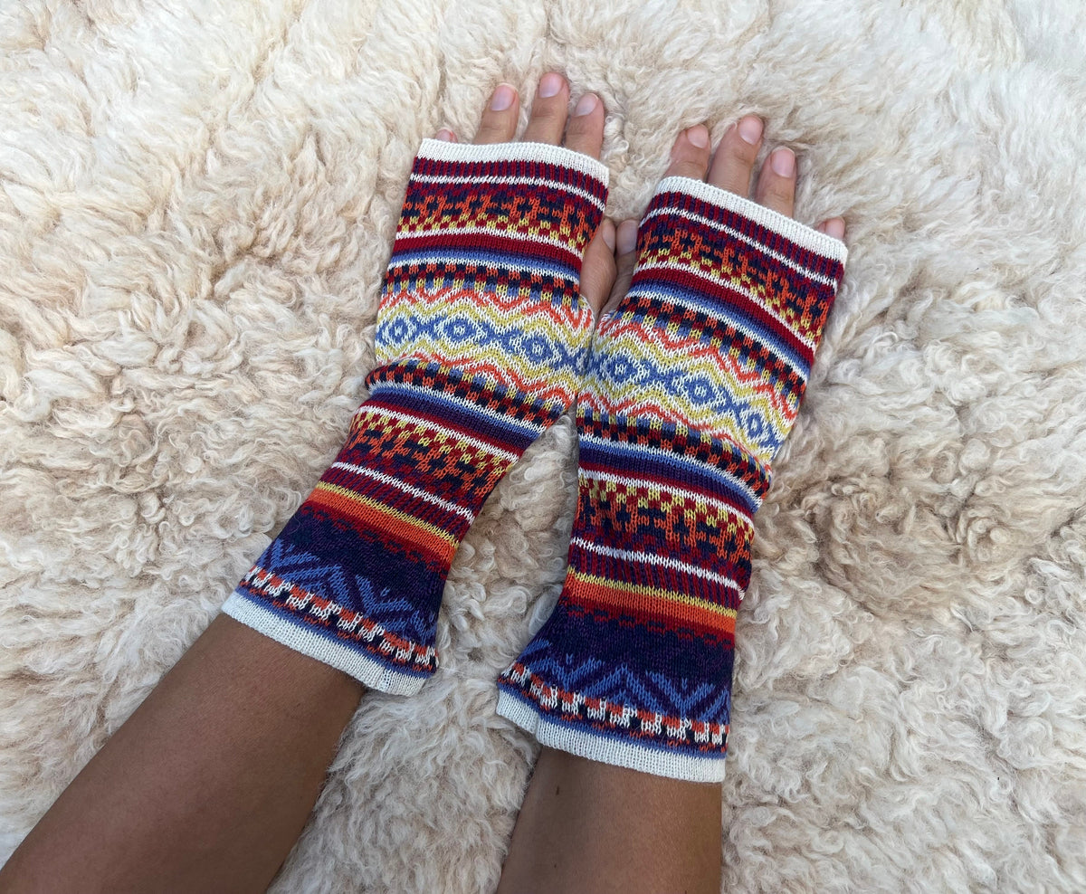 Navy & Mustard Fair Isle Baby Alpaca Fingerless Gloves, photo 6