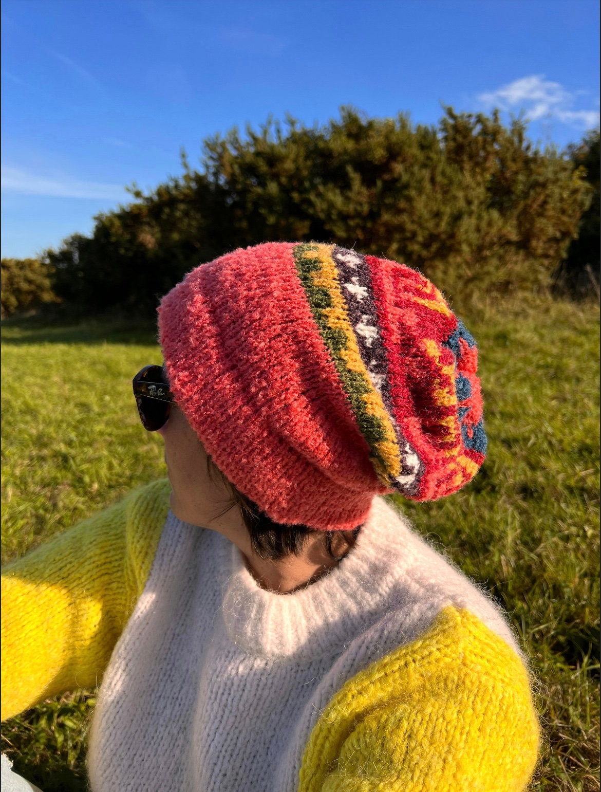 Raspberry Red Fair Isle Alpaca Slouch Beanie, photo 2