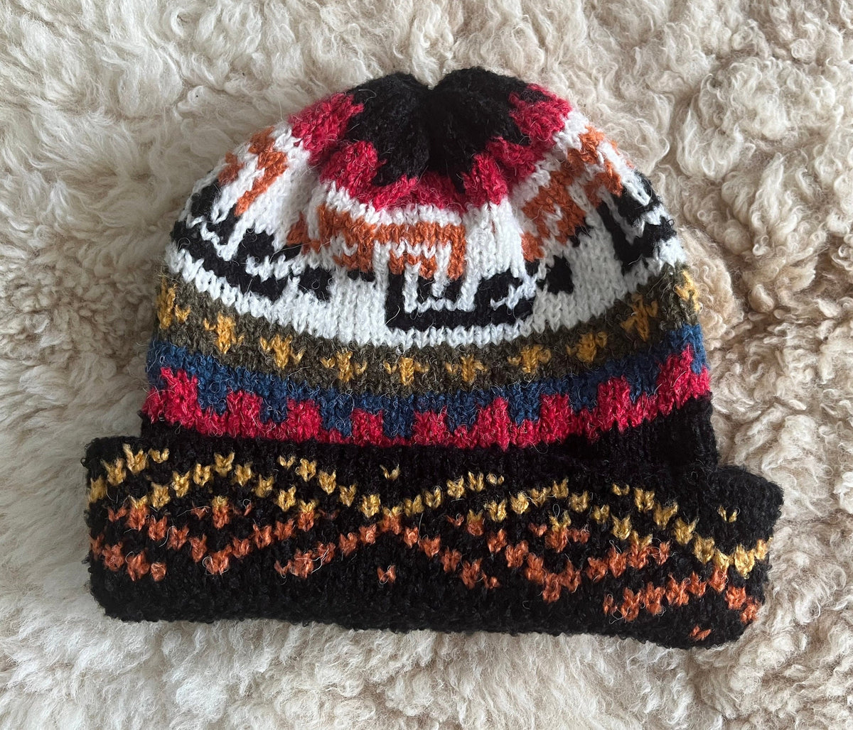 Black Fair Isle Alpaca Slouch Beanie