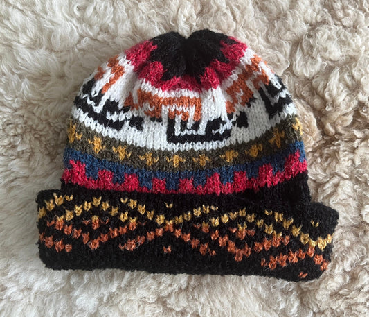 Black Fair Isle Alpaca Slouch Beanie