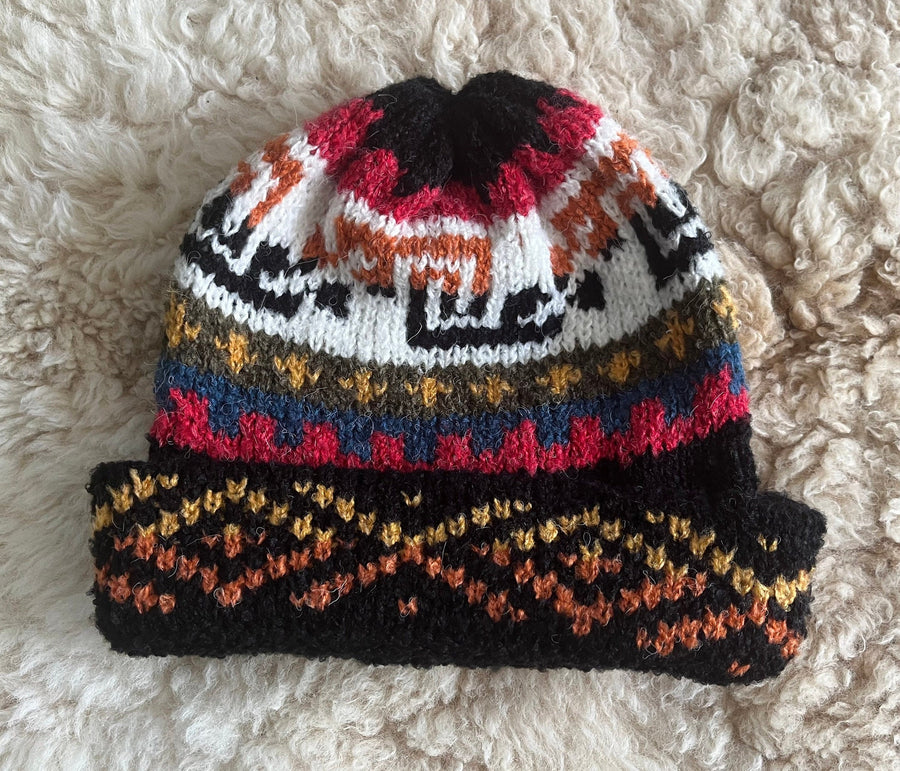Black Fair Isle Alpaca Slouch Beanie