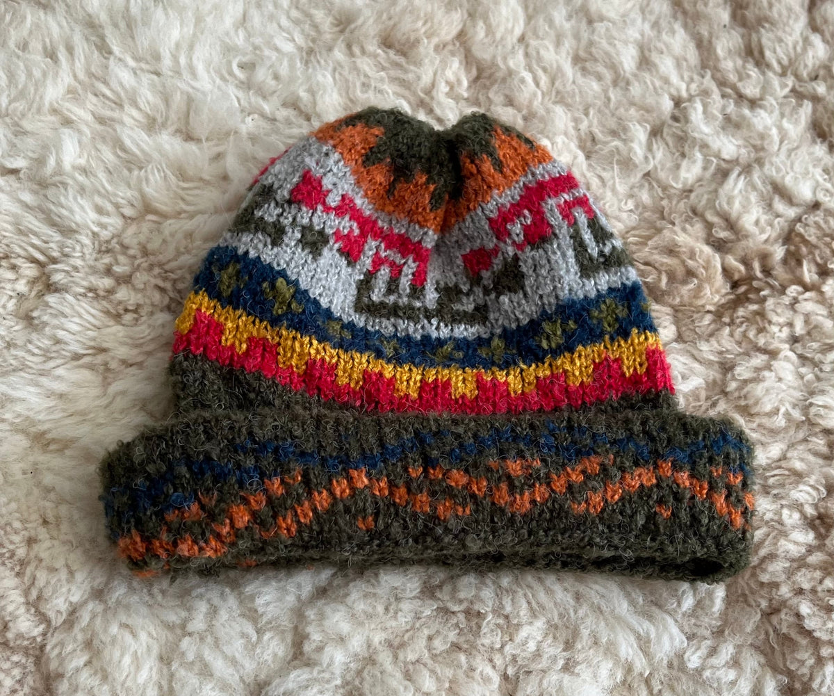 Olive Green Fair Isle Alpaca Slouch Beanie