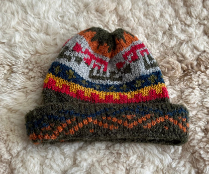 Olive Green Fair Isle Alpaca Slouch Beanie