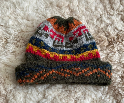 Olive Green Fair Isle Alpaca Slouch Beanie