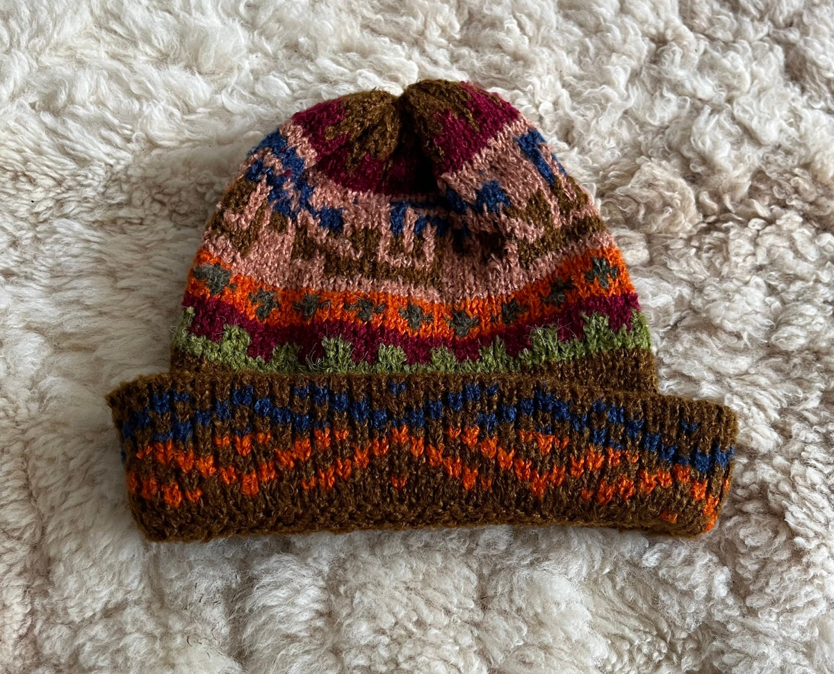 Bronze Fair Isle Alpaca Slouch Beanie