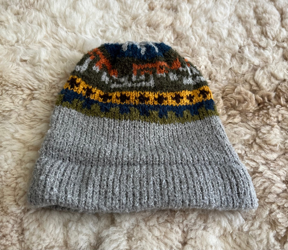 Light Grey Fair Isle Alpaca Slouch Beanie, photo 3