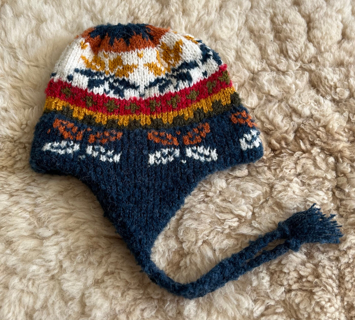 Navy Peruvian Alpaca Chullo Hat with Ear Flaps