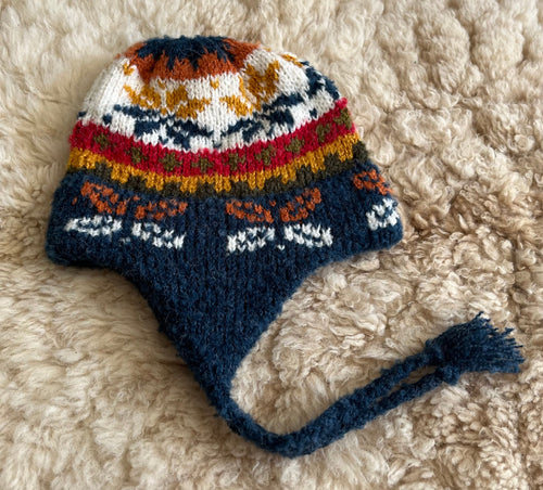 Navy Peruvian Alpaca Chullo Hat with Ear Flaps