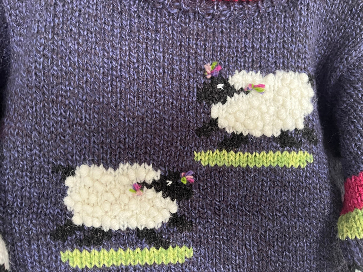 Heather Purple Sheep Hand-Embroidered Alpaca Kids Jumper, photo 2