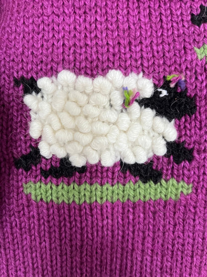 Magenta Sheep Hand-Embroidered Alpaca Kids Jumper, photo 3