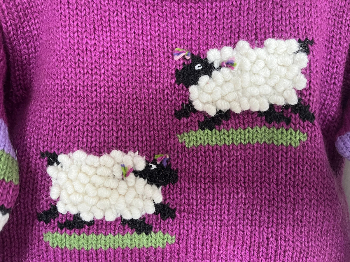 Magenta Sheep Hand-Embroidered Alpaca Kids Jumper, photo 2