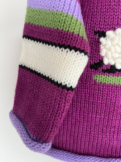 Magenta Sheep Hand-Embroidered Alpaca Kids Jumper, photo 4