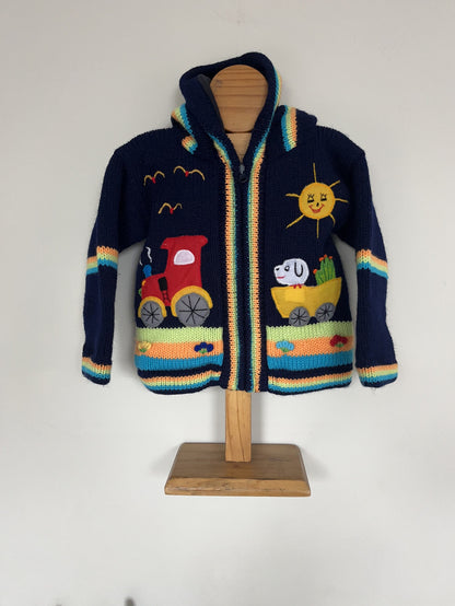 Navy Engine & Puppy Appliqué Fleece-Lined Kids Cardigan, photo 5