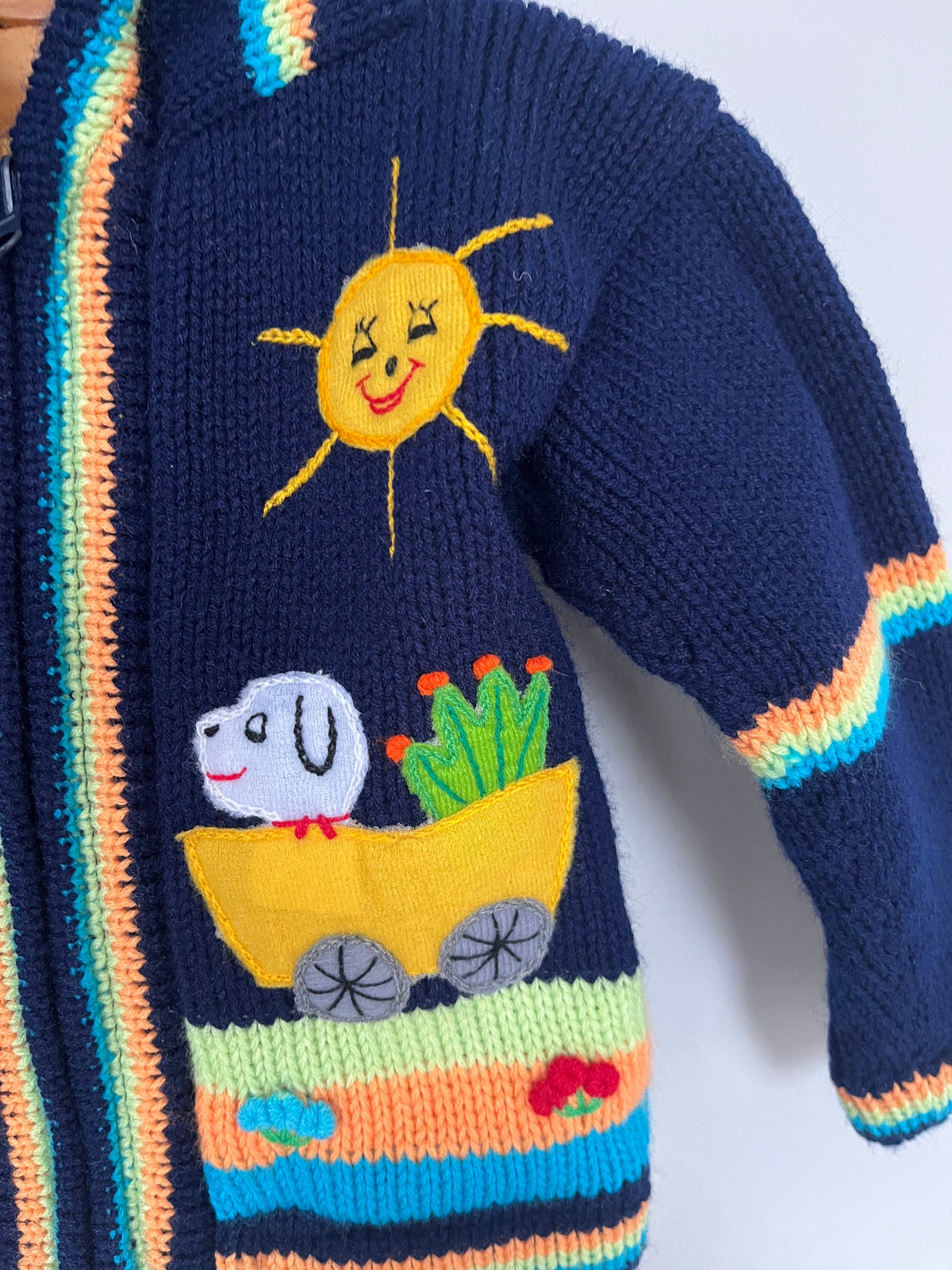 Navy Engine & Puppy Appliqué Fleece-Lined Kids Cardigan, photo 4