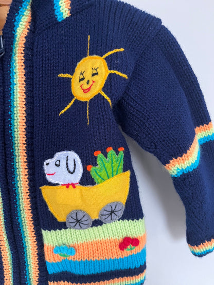 Navy Engine & Puppy Appliqué Fleece-Lined Kids Cardigan, photo 4