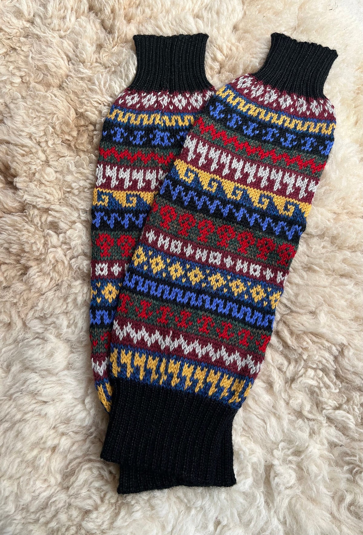 Black Fair Isle Stripe Alpaca Leg Warmers